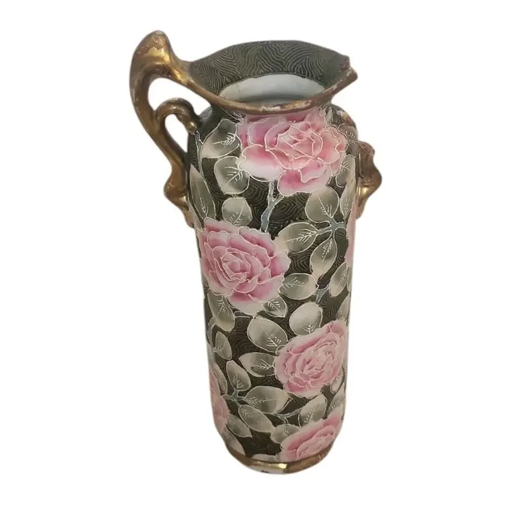 Vintage Chinese Famille Noire Vase Midnight Rose